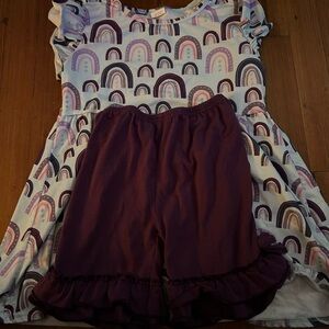 Rainbow Patterned Dress with Purple Shorts